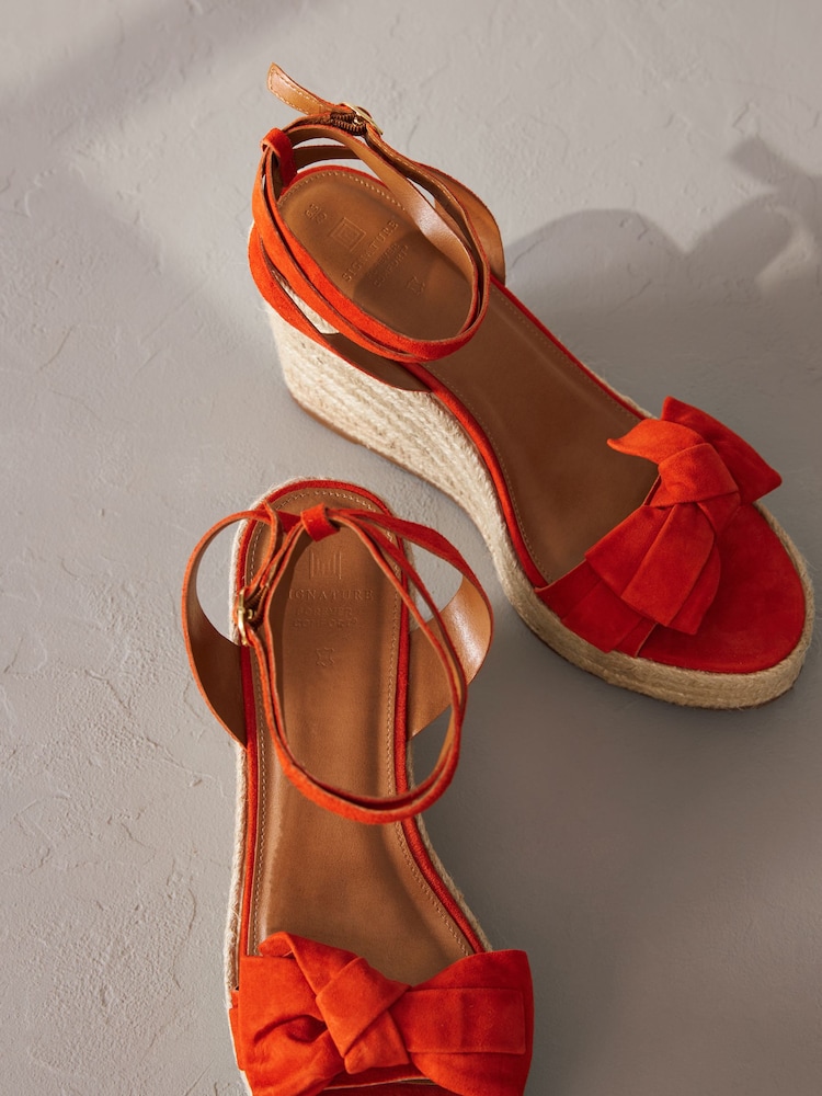 Orange Signature Leather Bow Wedges - Image 6 of 6