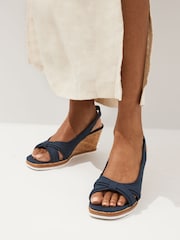 Navy Regular/Wide Fit Forever Comfort® Bow Cork Wedges - Image 1 of 8