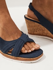 Navy Regular/Wide Fit Forever Comfort® Bow Cork Wedges - Image 2 of 8