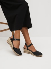 Black Standard/Wide Fit Forever Comfort Toe Cap Closed Toe Wedges - Image 1 of 9