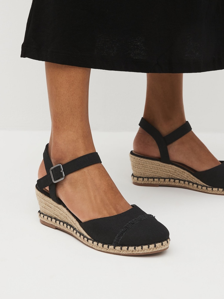 Black Standard/Wide Fit Forever Comfort Toe Cap Closed Toe Wedges - Image 2 of 9