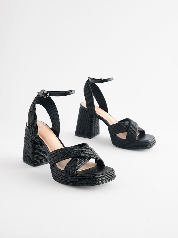 Schwarz/Jute - Forever Comfort® Sandalen mit ausgestellter Plateausohle - Bild 1 von 5 Schwarz/Jute - Forever Comfort® Sandalen mit ausgestellter Plateausohle - Bild 1 von 5