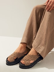 Mink Brown Forever Comfort® Leather Cross-Over Flatform Sandals - Image 1 of 7
