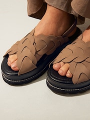 Mink Brown Forever Comfort® Leather Cross-Over Flatform Sandals - Image 2 of 7