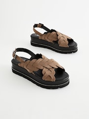 Mink Brown Forever Comfort® Leather Cross-Over Flatform Sandals - Image 3 of 7