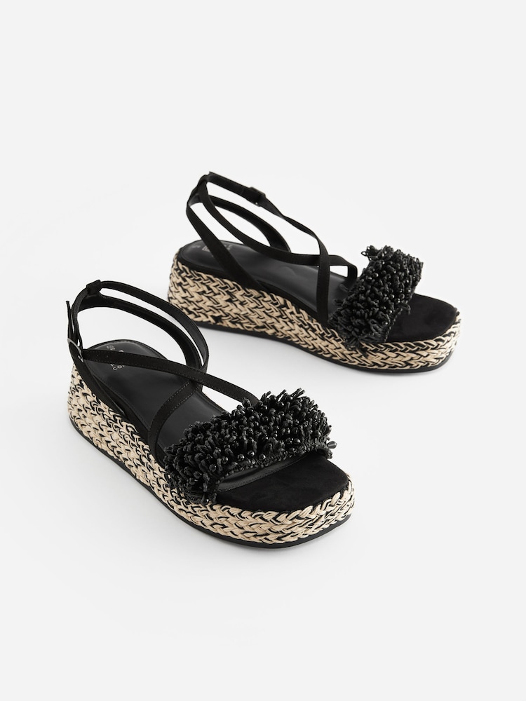 Black Forever Comfort® Espadrille Flatform Sandals - Image 2 of 7