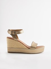 Bronze Forever Comfort Leather Whipstitch Detail Espadrille Wedges - Image 4 of 7