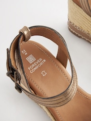 Bronze Forever Comfort Leather Whipstitch Detail Espadrille Wedges - Image 6 of 7