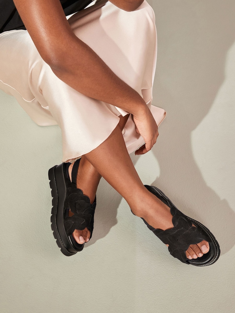 Black Forever Comfort® Leather Cross-Over Flatform Sandals - Image 2 of 6