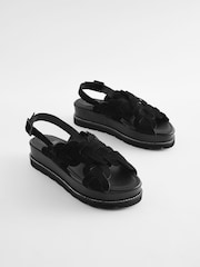 Black Forever Comfort® Leather Cross-Over Flatform Sandals - Image 3 of 6