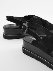 Black Forever Comfort® Leather Cross-Over Flatform Sandals - Image 5 of 6
