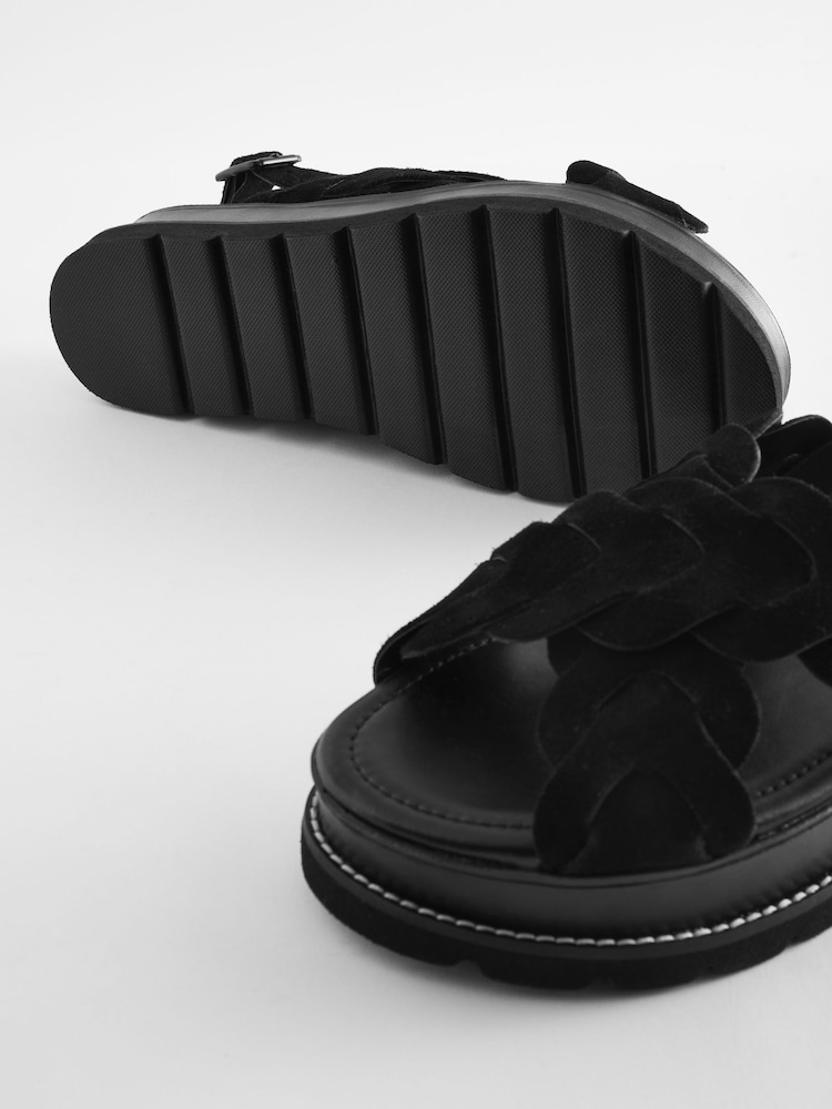 Black Forever Comfort® Leather Cross-Over Flatform Sandals - Image 6 of 6