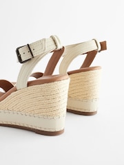 Bone Forever Comfort Leather Whipstitch Detail Espadrille Wedges - Image 5 of 8