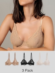 Schwarz/Nude/Creme - Spitzen-BHs, 3er-Pack, A–E - Bild 1 von 1