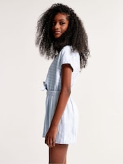 Abercrombie & Fitch Blue Tie Front Short Sleeve Linen Stripe Playsuit - Image 3 of 4