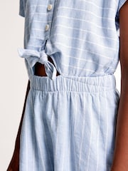 Abercrombie & Fitch Blue Tie Front Short Sleeve Linen Stripe Playsuit - Image 4 of 4