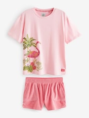 Bath & Body Works Pink Flamingo Cotton Blend Oversized T-Shirt and Towelling Short Pyjama Set - Image 7 of 10