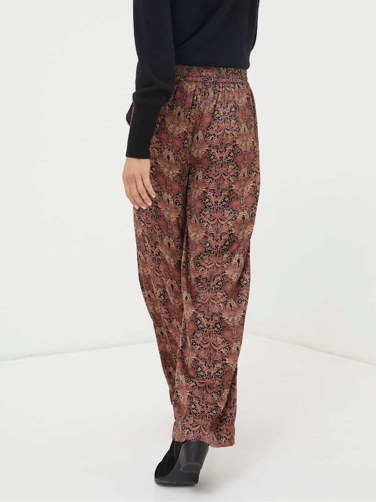 FatFace Black Art Floral Satin Printed Trousers - Image 2 of 5