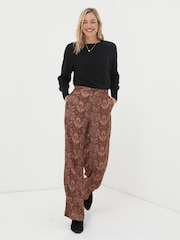 FatFace Black Art Floral Satin Printed Trousers - Image 3 of 5