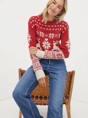 FatFace Red Family Christmas Deer Jumper - Image 1 of 5
