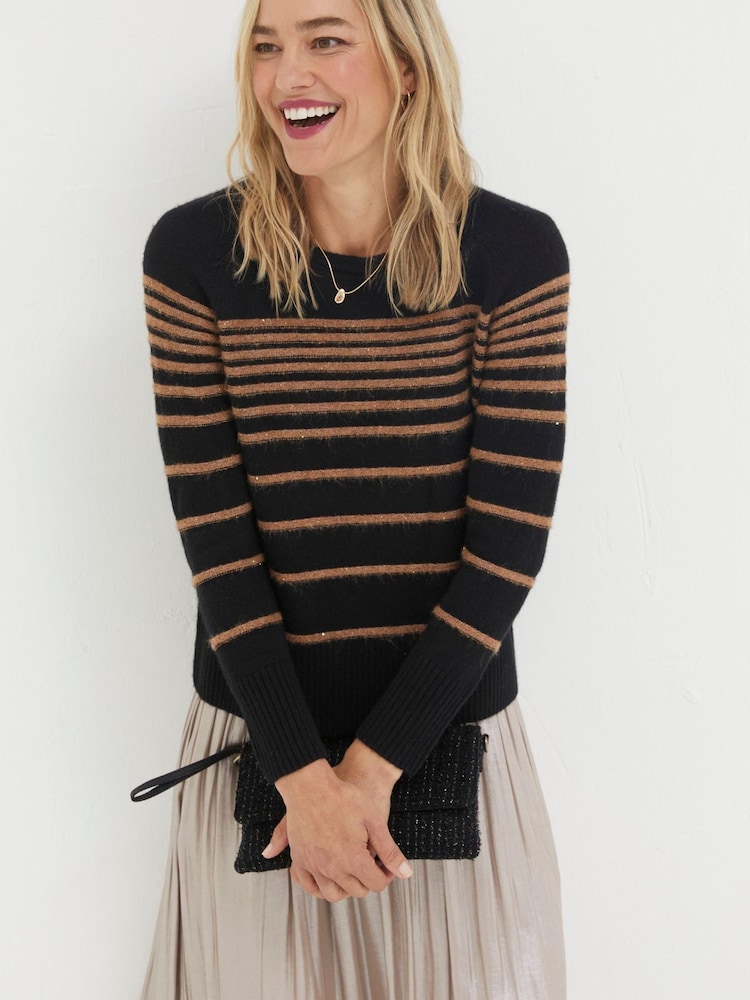 FatFace Black Sparkle Stripe Jumper - Image 1 of 6