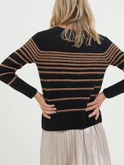 FatFace Black Sparkle Stripe Jumper - Image 2 of 6
