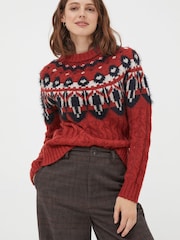 FatFace Red Maddison Fairisle Yoke Jumper - Image 1 of 5