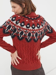 FatFace Red Maddison Fairisle Yoke Jumper - Image 2 of 5