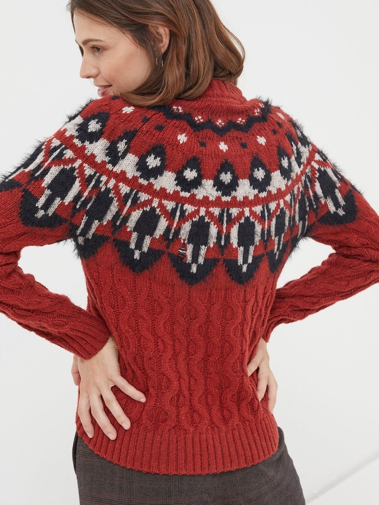 FatFace Red Maddison Fairisle Yoke Jumper - Image 2 of 5