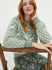 FatFace Green Felicity Fox Fairisle Jumper - Image 3 of 5