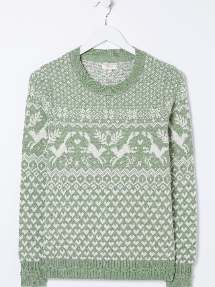 FatFace Green Felicity Fox Fairisle Jumper - Image 5 of 5