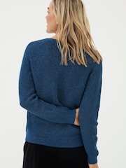 FatFace Blue Estelle V-Neck Sparkle Jumper - Image 2 of 6