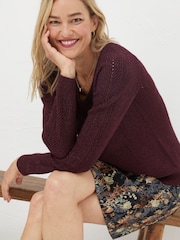 FatFace Purple Estelle V-Neck Sparkle Jumper - Image 3 of 5