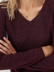 FatFace Purple Estelle V-Neck Sparkle Jumper - Image 4 of 5
