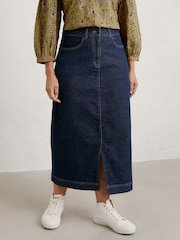 Seasalt Cornwall Blue Bowline Denim Midi Skirt - Image 1 of 5