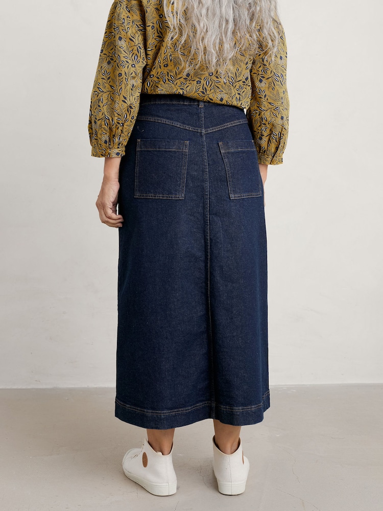 Seasalt Cornwall Blue Bowline Denim Midi Skirt - Image 2 of 5