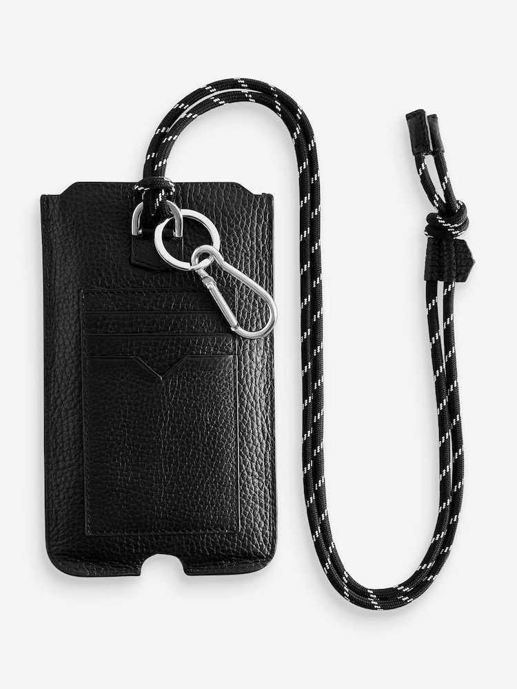 Black Leather Phone Pouch Bag - Image 1 of 3
