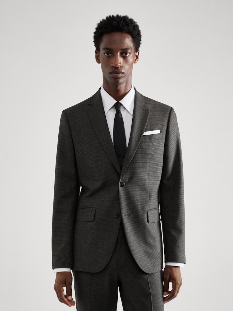 Mango Grey Slim-Fit Wool Suit Jacket - Image 1 of 1