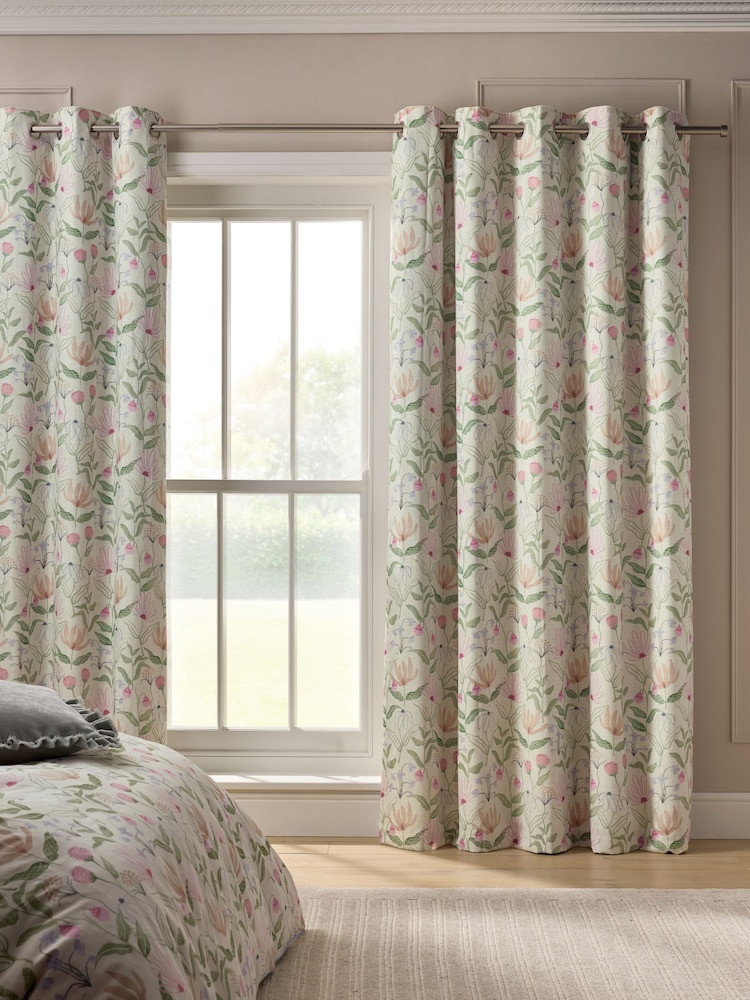 Multi Floral Print Touch of Linen Eyelet Blackout/Thermal Curtains - Image 1 of 6 Multi Floral Print Touch of Linen Eyelet Blackout/Thermal Curtains - Image 1 of 6