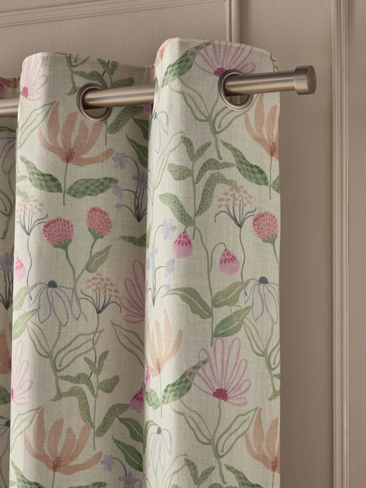 Multi Floral Print Touch of Linen Eyelet Blackout/Thermal Curtains - Image 2 of 6 Multi Floral Print Touch of Linen Eyelet Blackout/Thermal Curtains - Image 2 of 6
