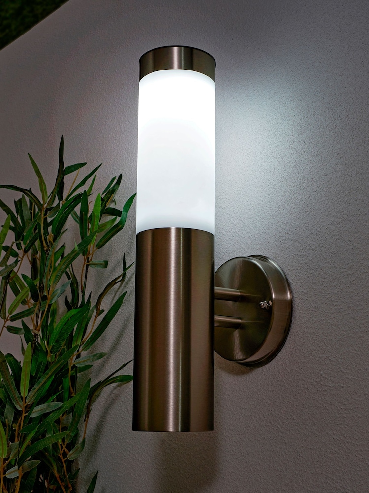 BHS Silver Creswell Solar LED Outdoor Wall Light w Diffuser SST - Image 1 of 2