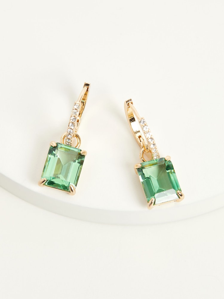 Lauren Ralph Lauren Beldon Gold Tone & Erinite Huggie Earrings - Image 1 of 4