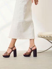 Tan Brown Signature Leather Platform Heels - Image 2 of 9
