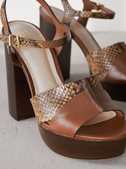 Tan Brown Signature Leather Platform Heels - Image 7 of 9