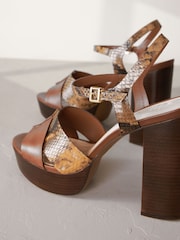 Tan Brown Signature Leather Platform Heels - Image 8 of 9