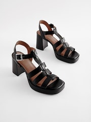 Black Forever Comfort Leather Fisherman Platform Heels - Image 1 of 6