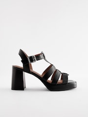 Black Forever Comfort Leather Fisherman Platform Heels - Image 2 of 6