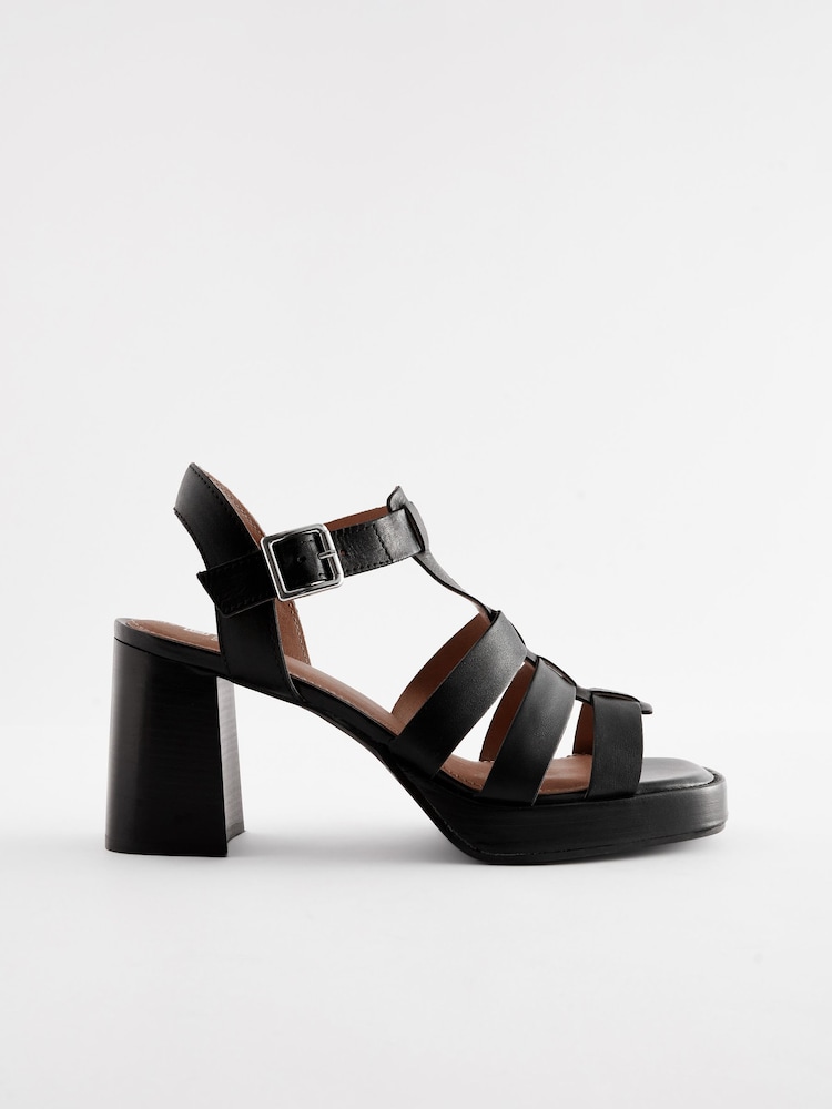 Black Forever Comfort Leather Fisherman Platform Heels - Image 2 of 6