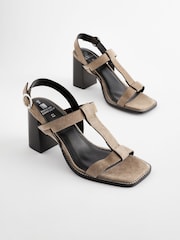 Taupe Forever Comfort® Leather T-Bar Block Heel Sandals - Image 1 of 6