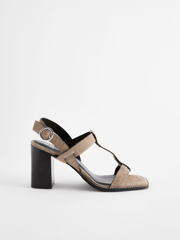 Taupe Forever Comfort® Leather T-Bar Block Heel Sandals - Image 2 of 6
